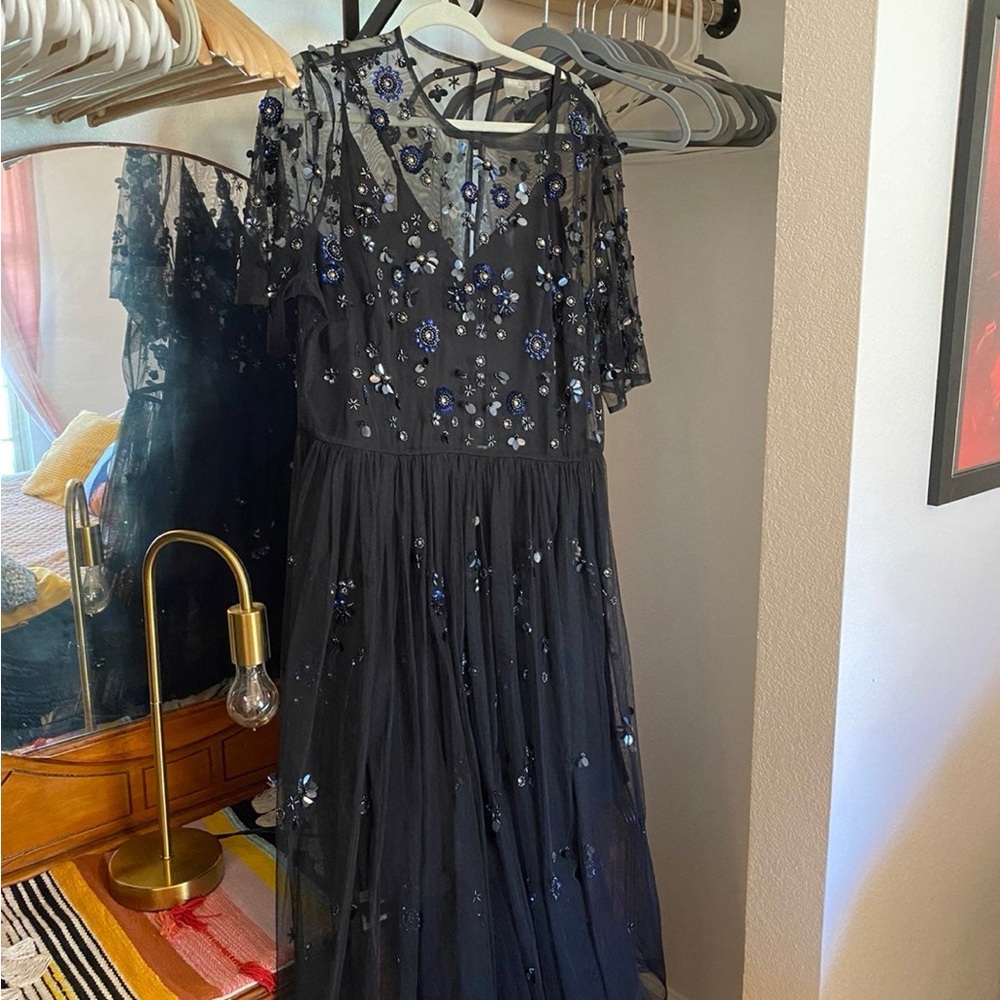 ASOS Black Sheer Embellished Maxi Tulle Dress - Picture 2 of 3